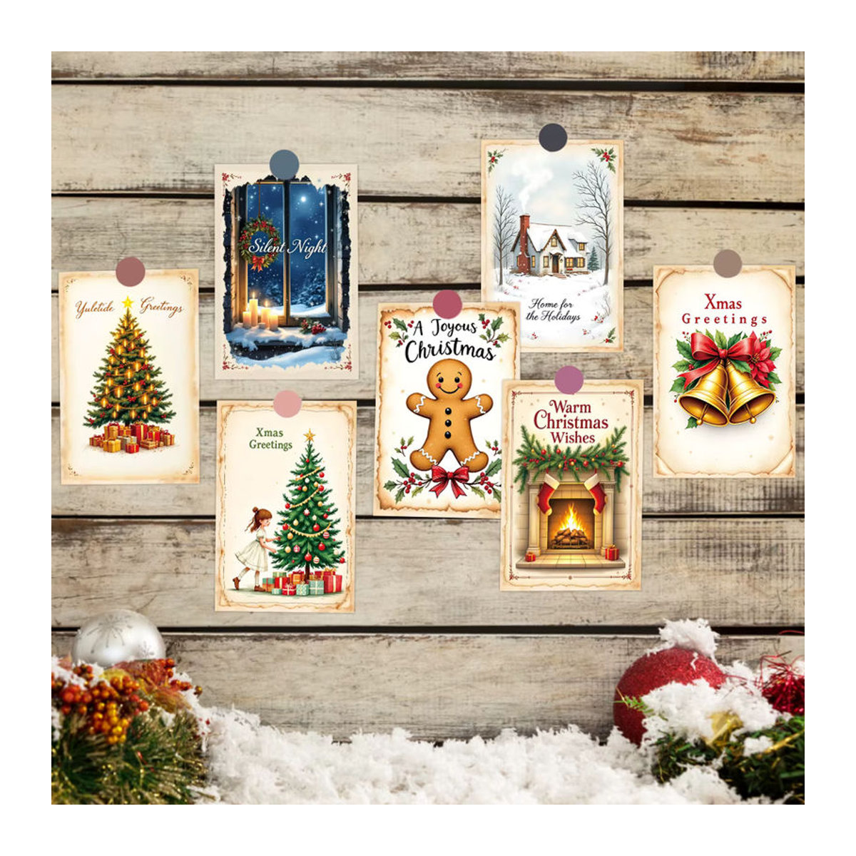 12 Stück Vintage-Weihnachtswandkarten aus Papier in Mehrfarbig für Dekoration und DIY-Geschenkverpackung - Bild 5