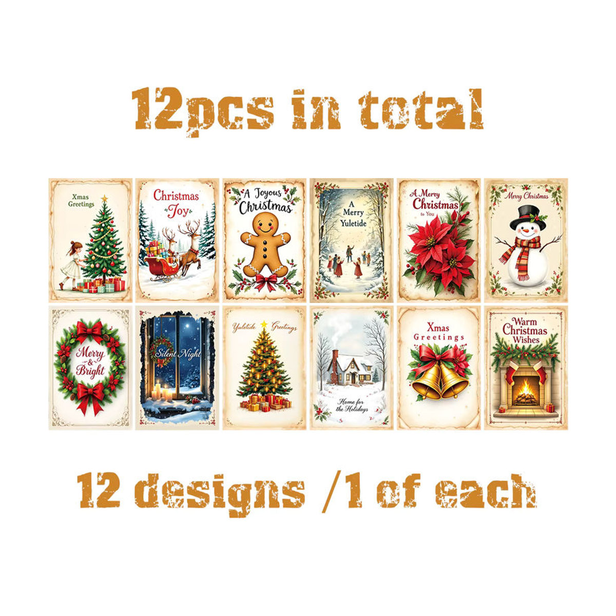 12 Stück Vintage-Weihnachtswandkarten aus Papier in Mehrfarbig für Dekoration und DIY-Geschenkverpackung - Bild 6