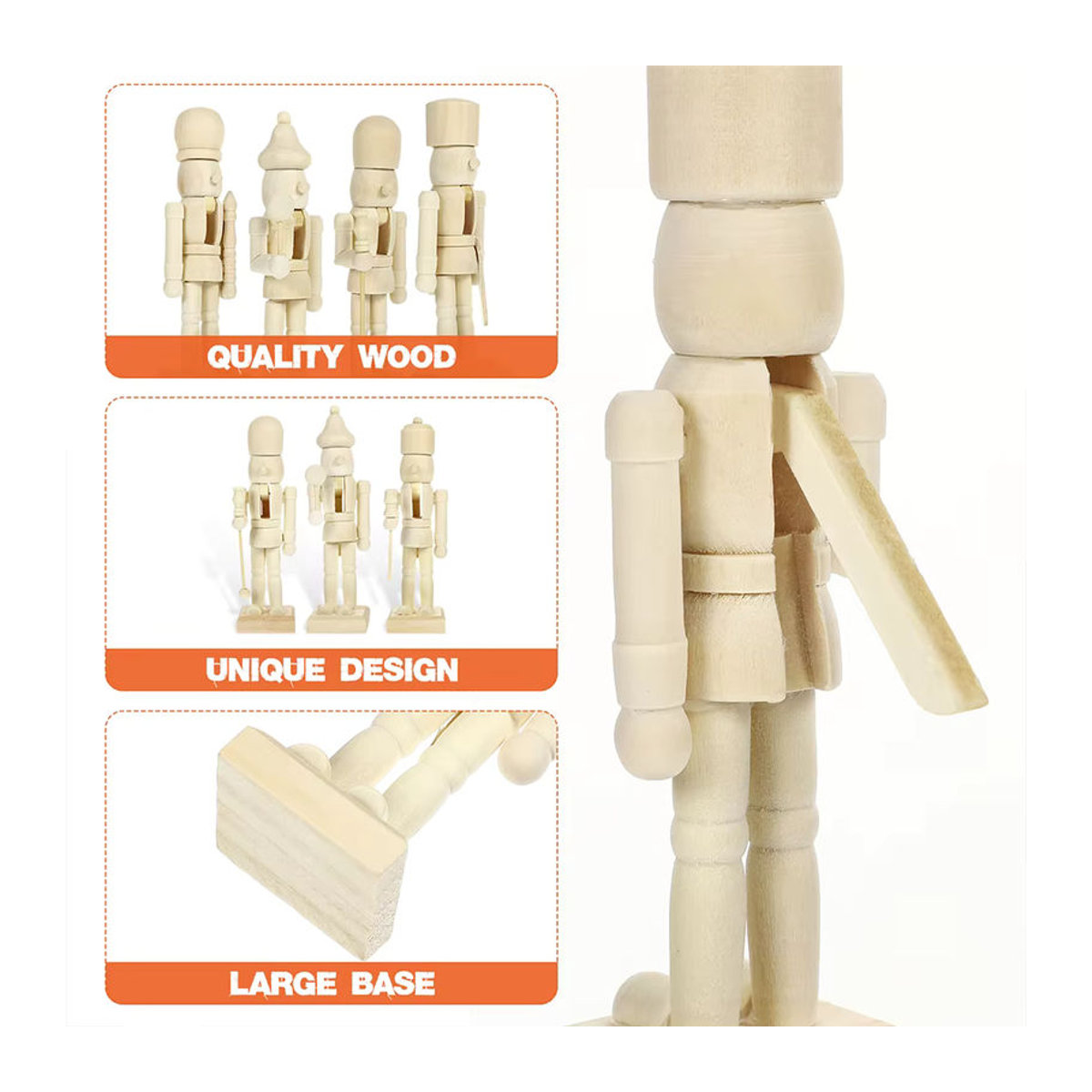 12 Stück Weihnachts-Nussknacker aus Holz als Tischdekoration, beige, rustikale Mini-Ornamente für den Desktop - Bild 5