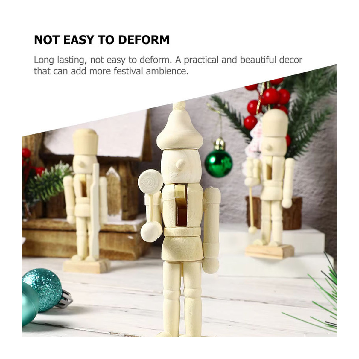 12 Stück Weihnachts-Nussknacker aus Holz als Tischdekoration, beige, rustikale Mini-Ornamente für den Desktop - Bild 6