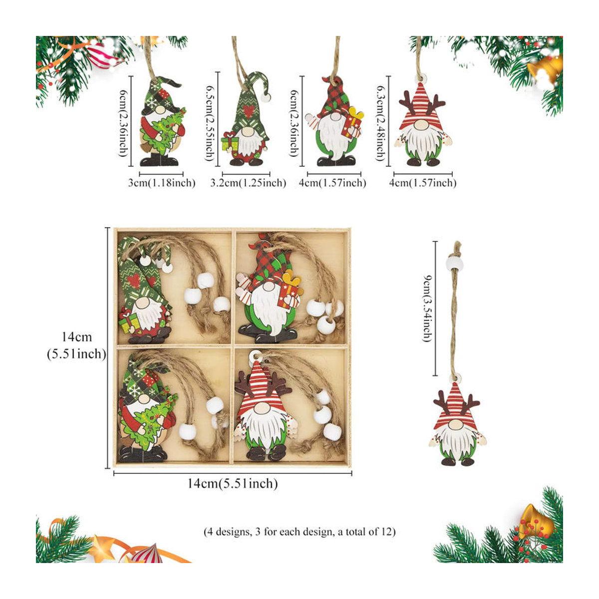 12 Stück Weihnachtszwerg-Hängeornamente aus Holz in Mehrfarbig für deine Weihnachtsdekoration - Bild 2