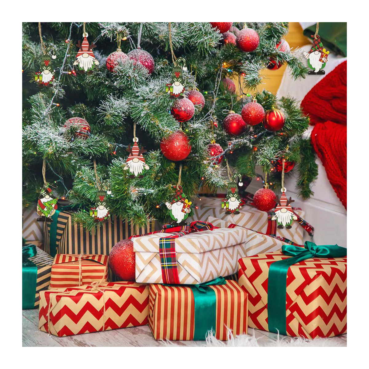12 Stück Weihnachtszwerg-Hängeornamente aus Holz in Mehrfarbig für deine Weihnachtsdekoration - Bild 4