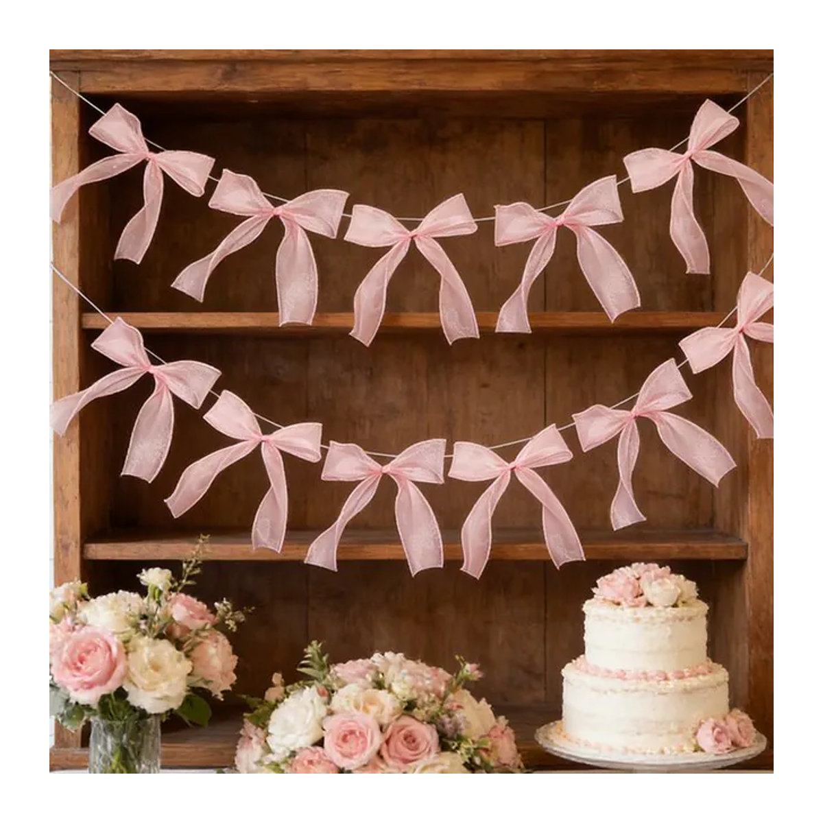12 Stück ZQNYCY Schleifengirlande in Rosa und Weiß als hängende Textil-Dekoration für Kindergeburtstag und Hochzeit - Bild 1