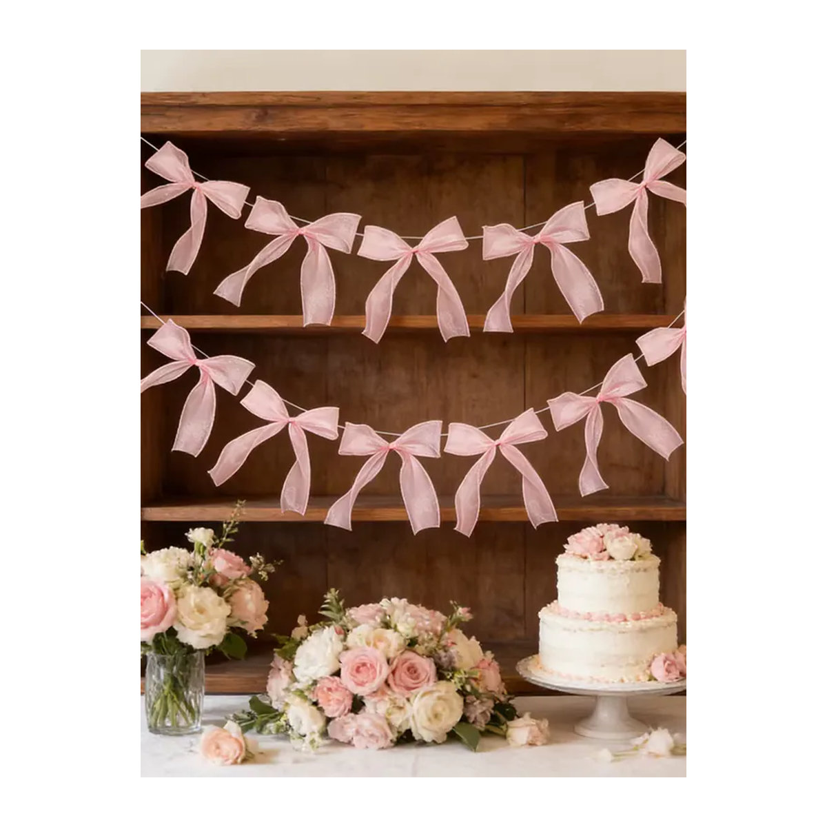 12 Stück ZQNYCY Schleifengirlande in Rosa und Weiß als hängende Textil-Dekoration für Kindergeburtstag und Hochzeit - Bild 3