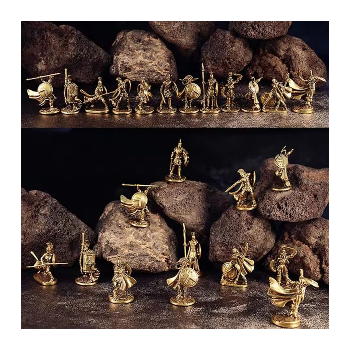 12-teiliges KASTIZA Set Vintage Krieger Figuren aus Messing und Metall in Gold und Silber zur Dekoration - Bild 1