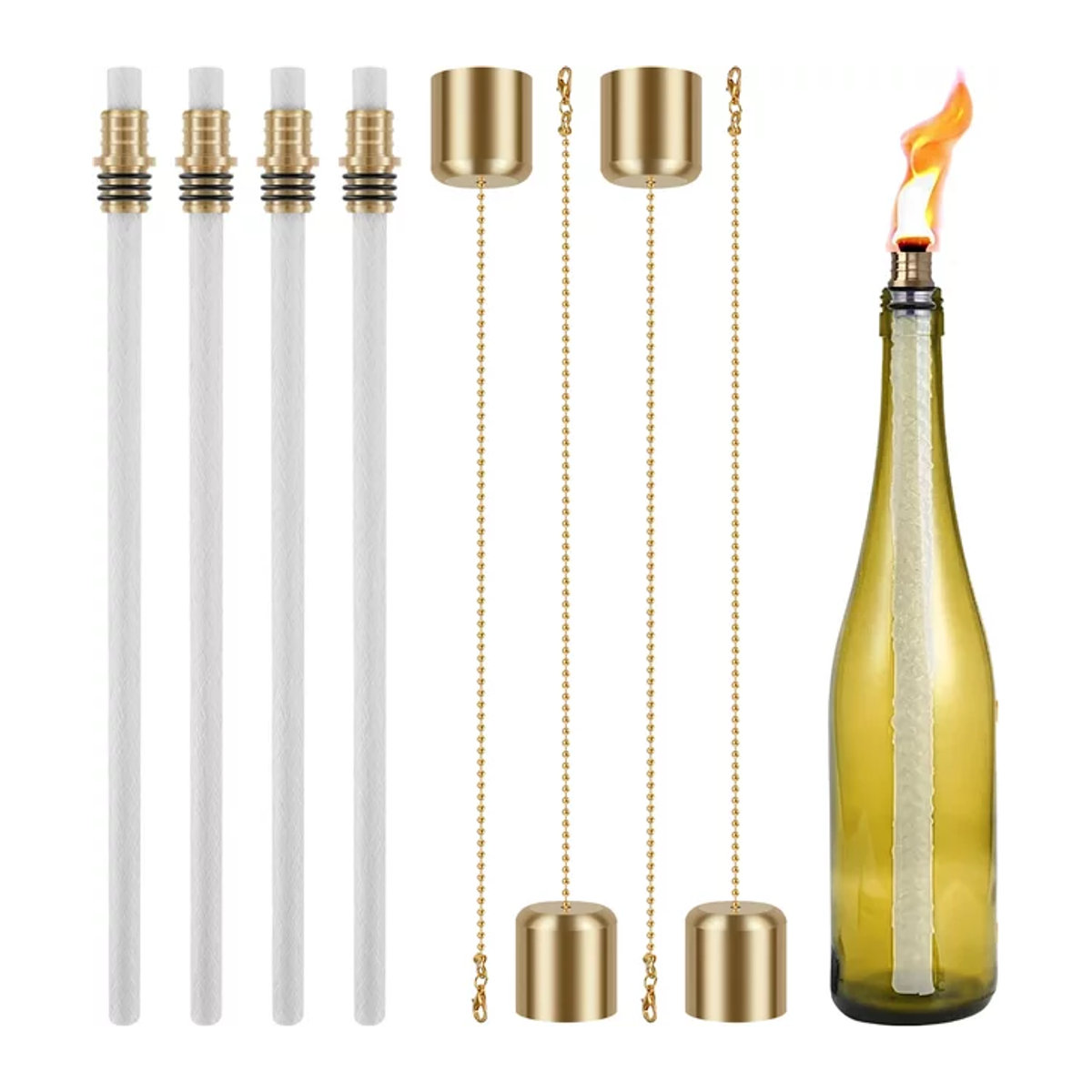 12-teiliges Weinflaschen-Fackel-Set in Gold mit Messing-Dochthaltern und Kappen zur DIY-Beleuchtung für deine Heimdekoration - Bild 1
