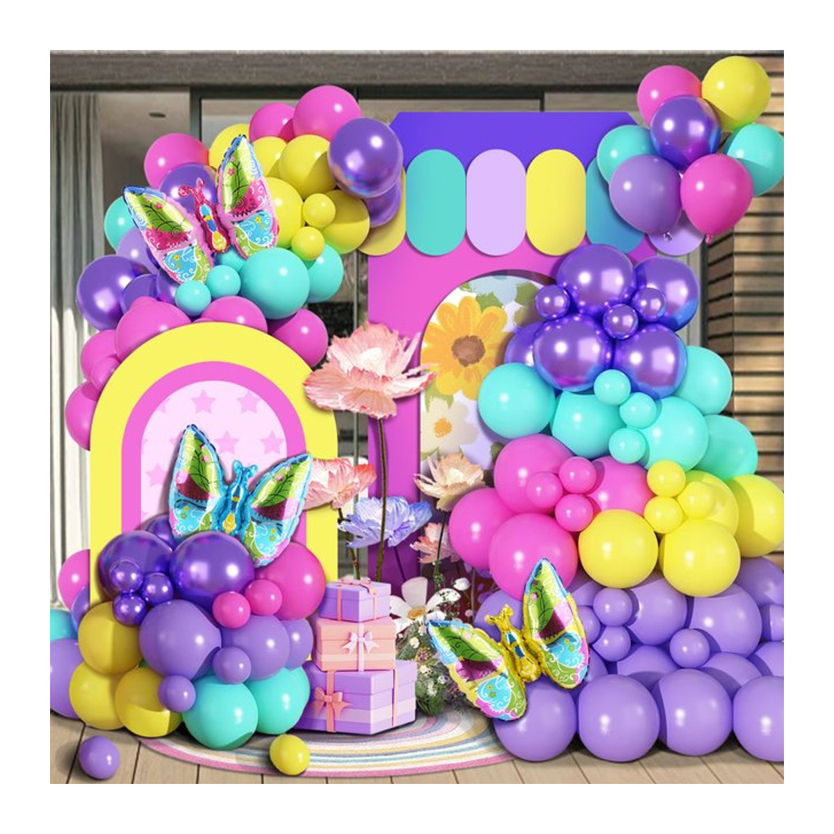 120-teiliges Ballon-Set für Ballonbögen in Rosa, Blau und Lila mit farbenfrohen Schmetterlingsballons für Kinderpartys - Bild 1