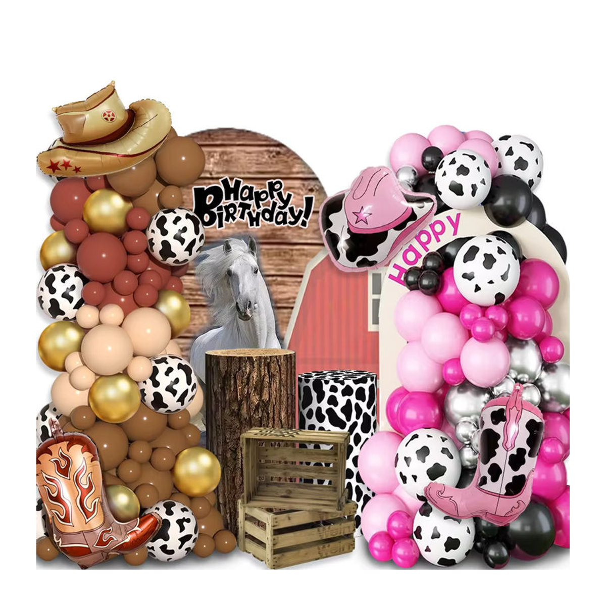 126-teiliges Western Cowboy Party Ballon Set mit Pferde-Motiv für Kindergeburtstage in Rosa, Schwarz, Braun und Tierprint - Bild 5