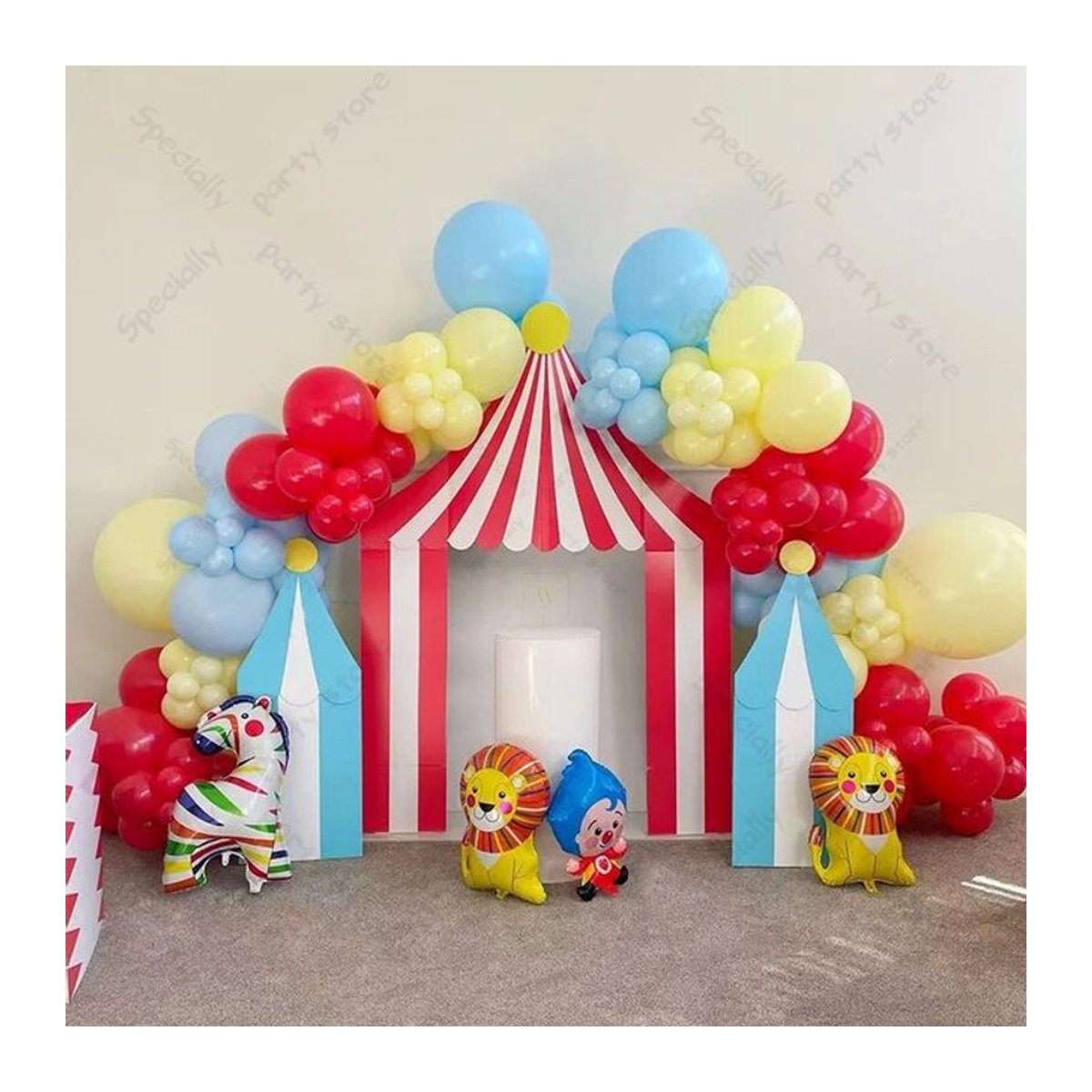127-teiliges Karneval Zirkus Luftballon-Set mit Clown, Löwe und Zebra als Girlande für Kindergeburtstage und Babypartys, mehrfarbig - Bild 1