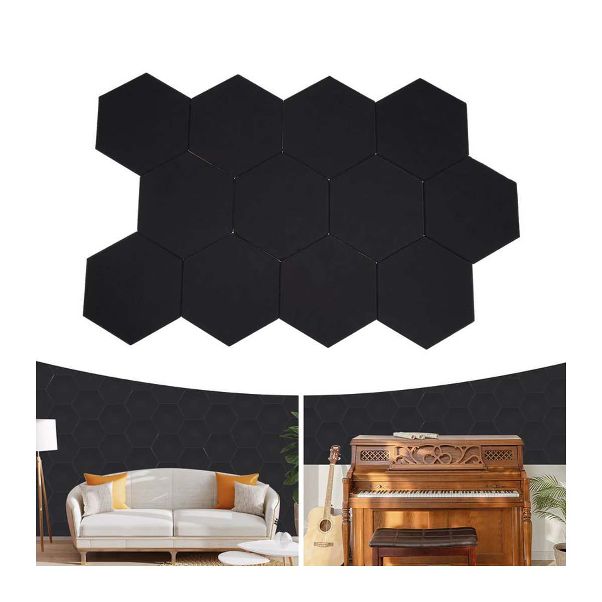 12er-Pack Sechseckige Akustikplatten in Schwarz für Wanddekoration und Schalldämmung - Bild 6