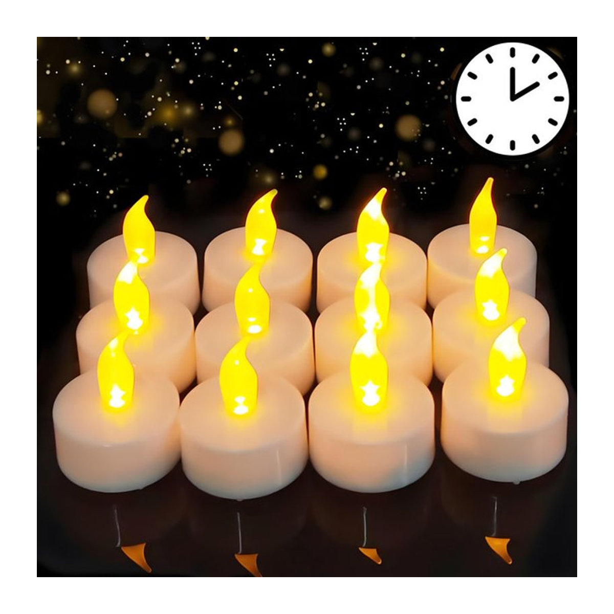 12er-Pack weiße LED-Teelichter mit Flackereffekt und automatischem Timer für die Dekoration - Bild 1