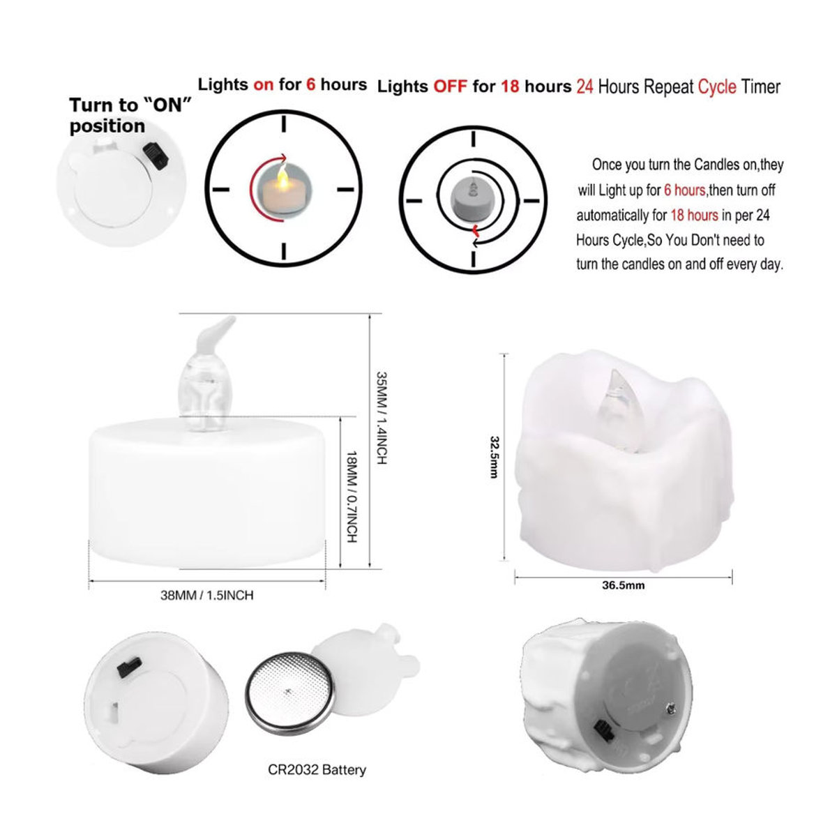 12er-Pack weiße LED-Teelichter mit Flackereffekt und automatischem Timer für die Dekoration - Bild 5