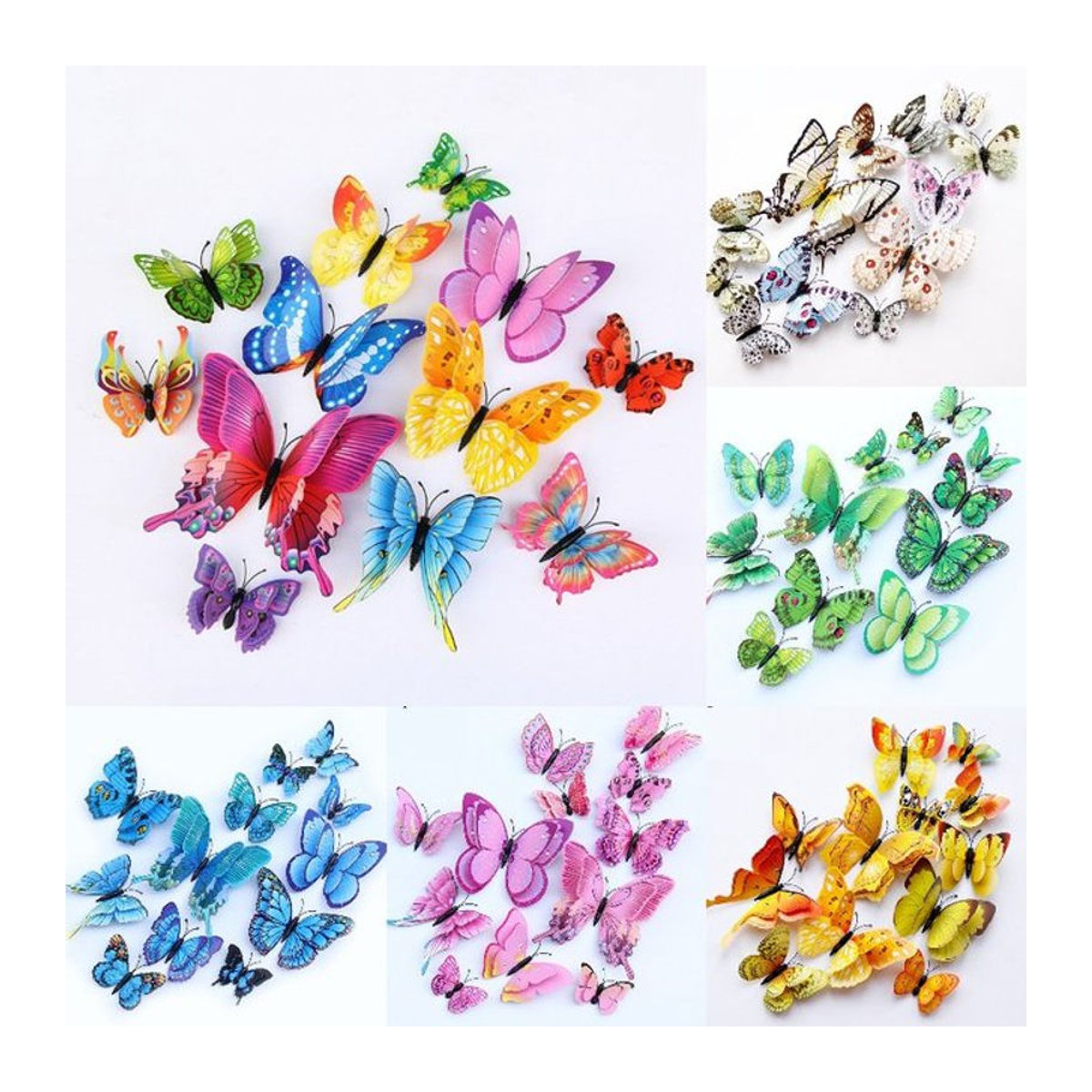 12er Set 3D Schmetterling Wandaufkleber in Mehrfarbig für Wanddekoration bei Hochzeit oder Geburtstag - Bild 1