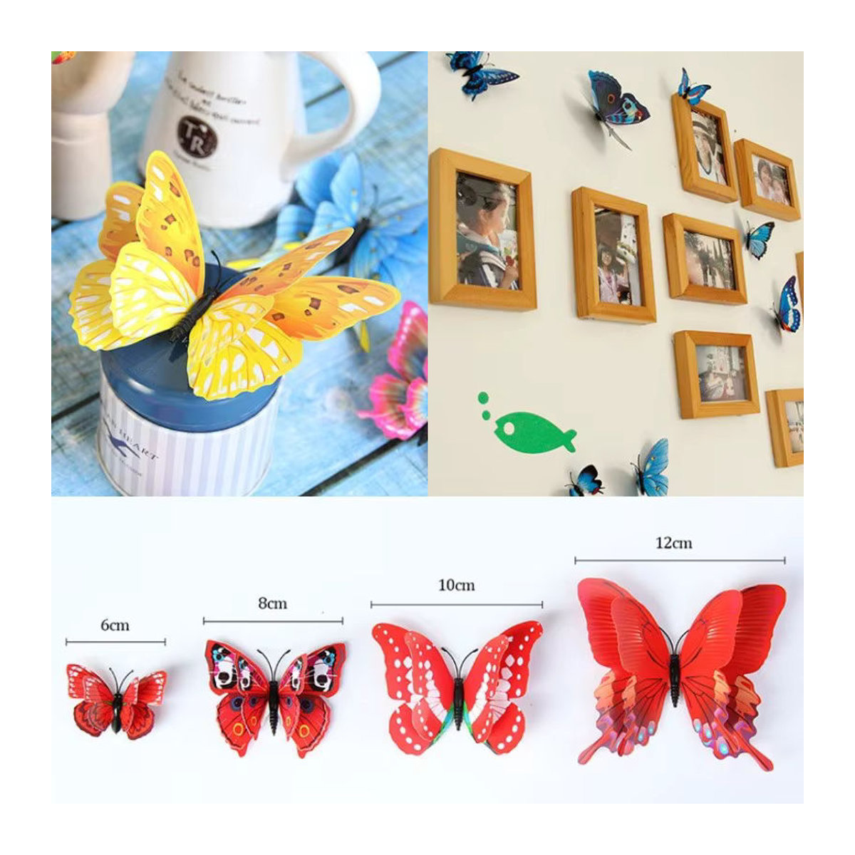 12er Set 3D Schmetterling Wandaufkleber in Mehrfarbig für Wanddekoration bei Hochzeit oder Geburtstag - Bild 2