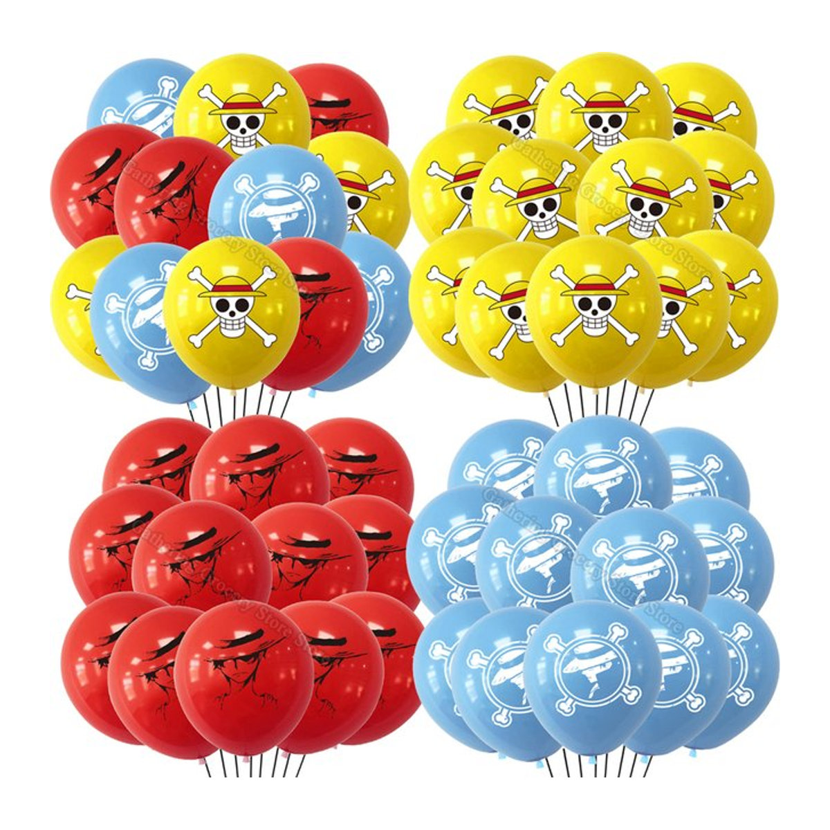 12er Set Bandai Luffy Piraten Flagge Latex Ballons für Kinder Geburtstag Party Dekoration, Mehrfarbig - Bild 1