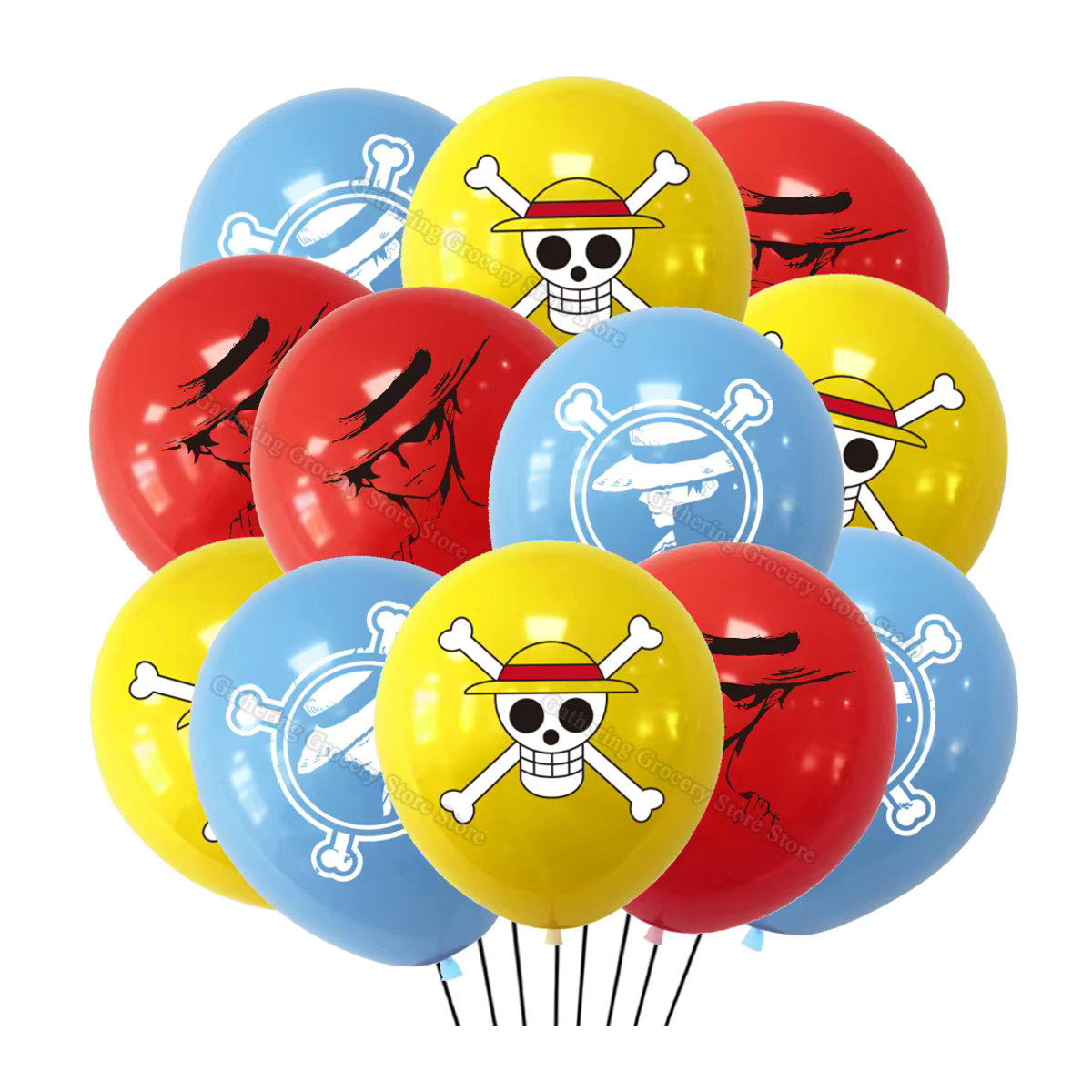12er Set Bandai Luffy Piraten Flagge Latex Ballons für Kinder Geburtstag Party Dekoration, Mehrfarbig - Bild 3