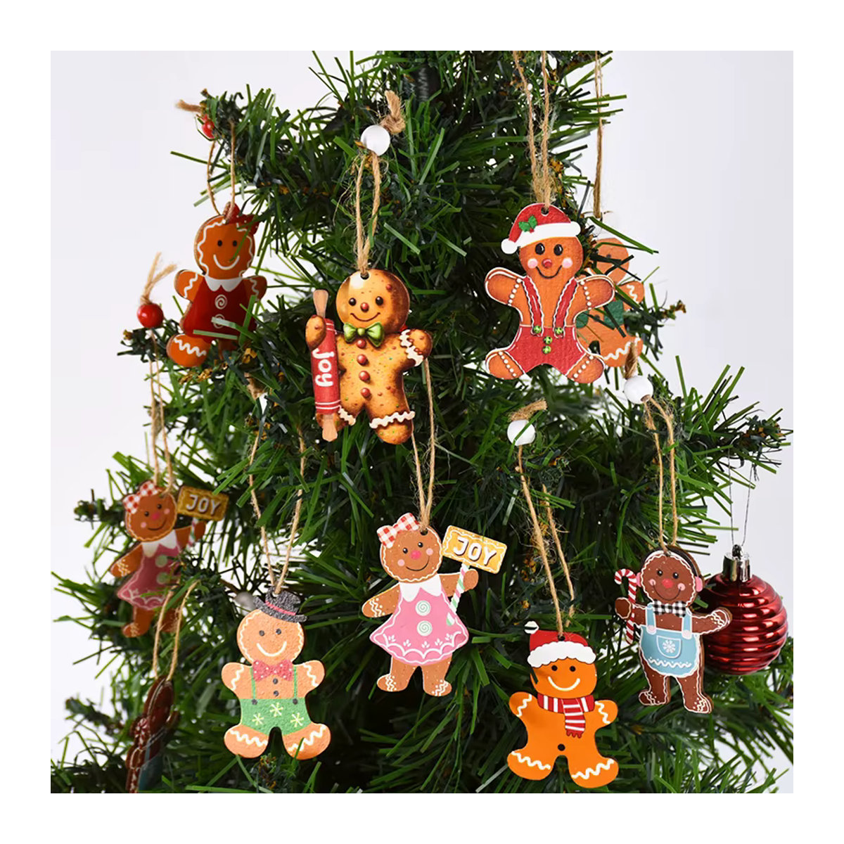 12er Set CHIXINHAPPY Weihnachts Hängeornamente aus Holz mit Lebkuchenmann Figuren in Mehrfarbig und rustikalem Design - Bild 1