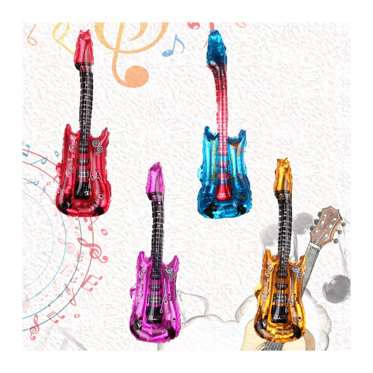 12er Set EACH PARTY Gitarre Folienballons für Musik Thema Partys, Geburtstag und Hochzeit, mehrfarbig - Bild 2