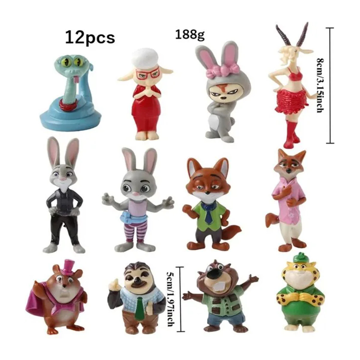 12er Set HEROCROSS Zootopia Cartoon Figuren Nick Wilde und Judy Hopps aus Kunststoff, mehrfarbig, als Deko oder Kuchen Topper für Kinder - Bild 1