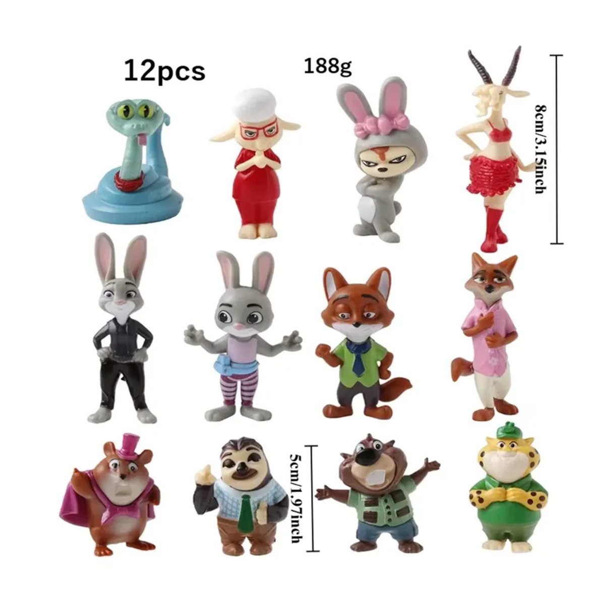 12er Set HEROCROSS Zootopia Cartoon Figuren Nick Wilde und Judy Hopps aus Kunststoff, mehrfarbig, als Deko oder Kuchen Topper für Kinder - Bild 3