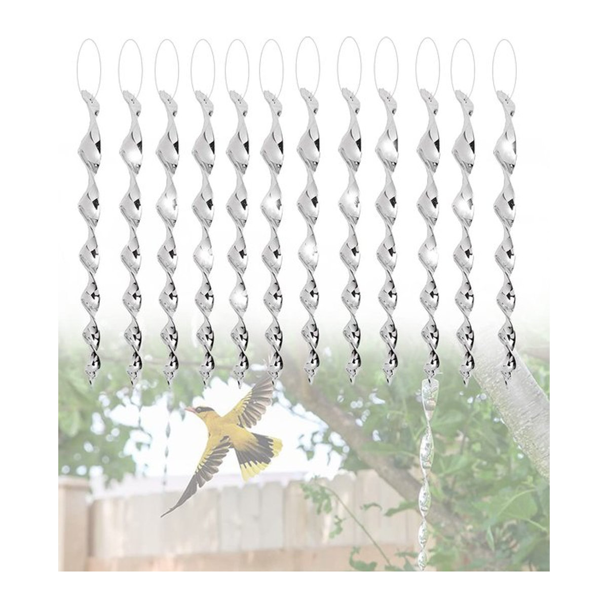 12er Set Reflektierende Vogelabwehr-Stangen Silber als Vogelschutz-Ornament für den Garten und Außenbereich - Bild 1