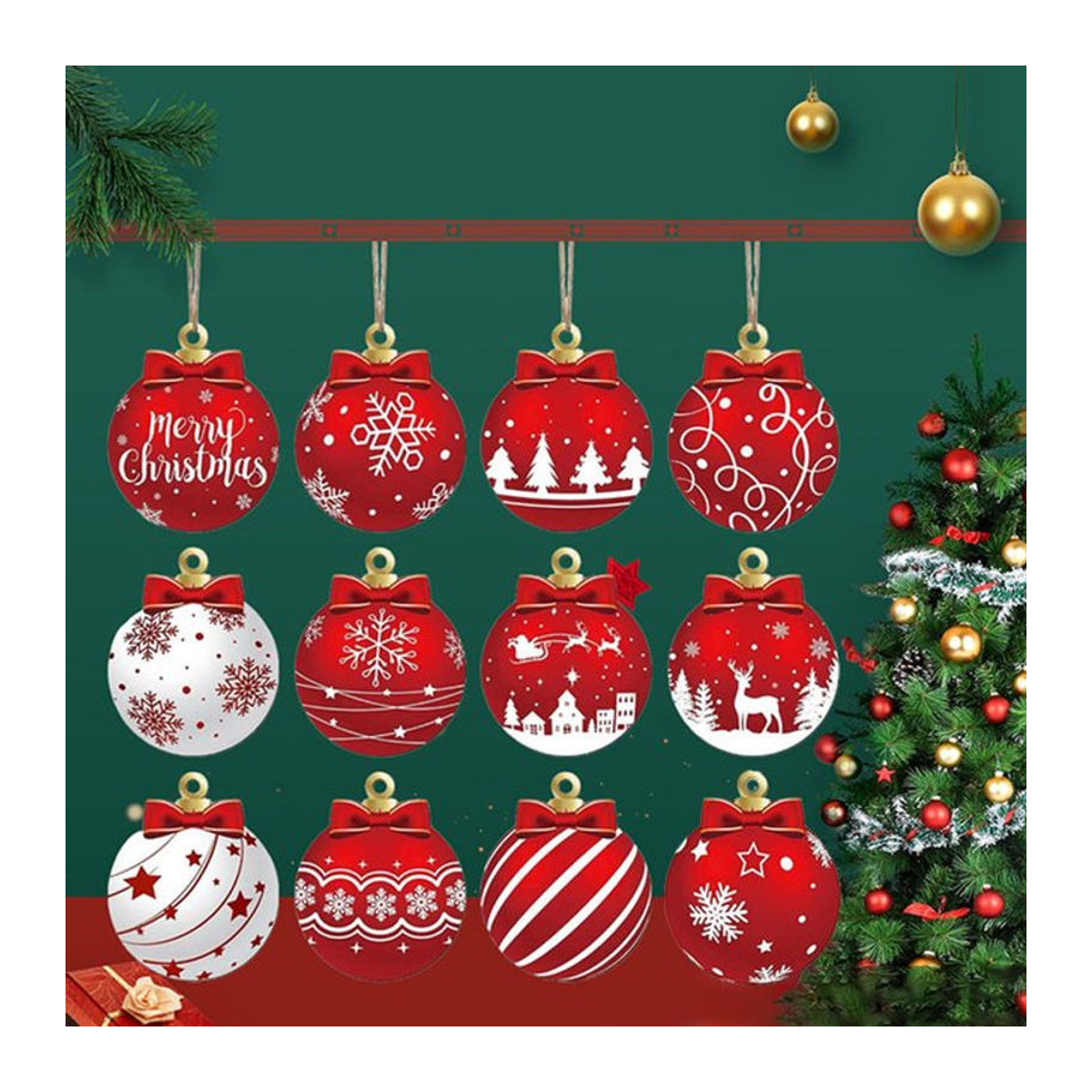 12er Set rote Weihnachtsbaum Kugeln als Hängeornamente zur Dekoration - Bild 1