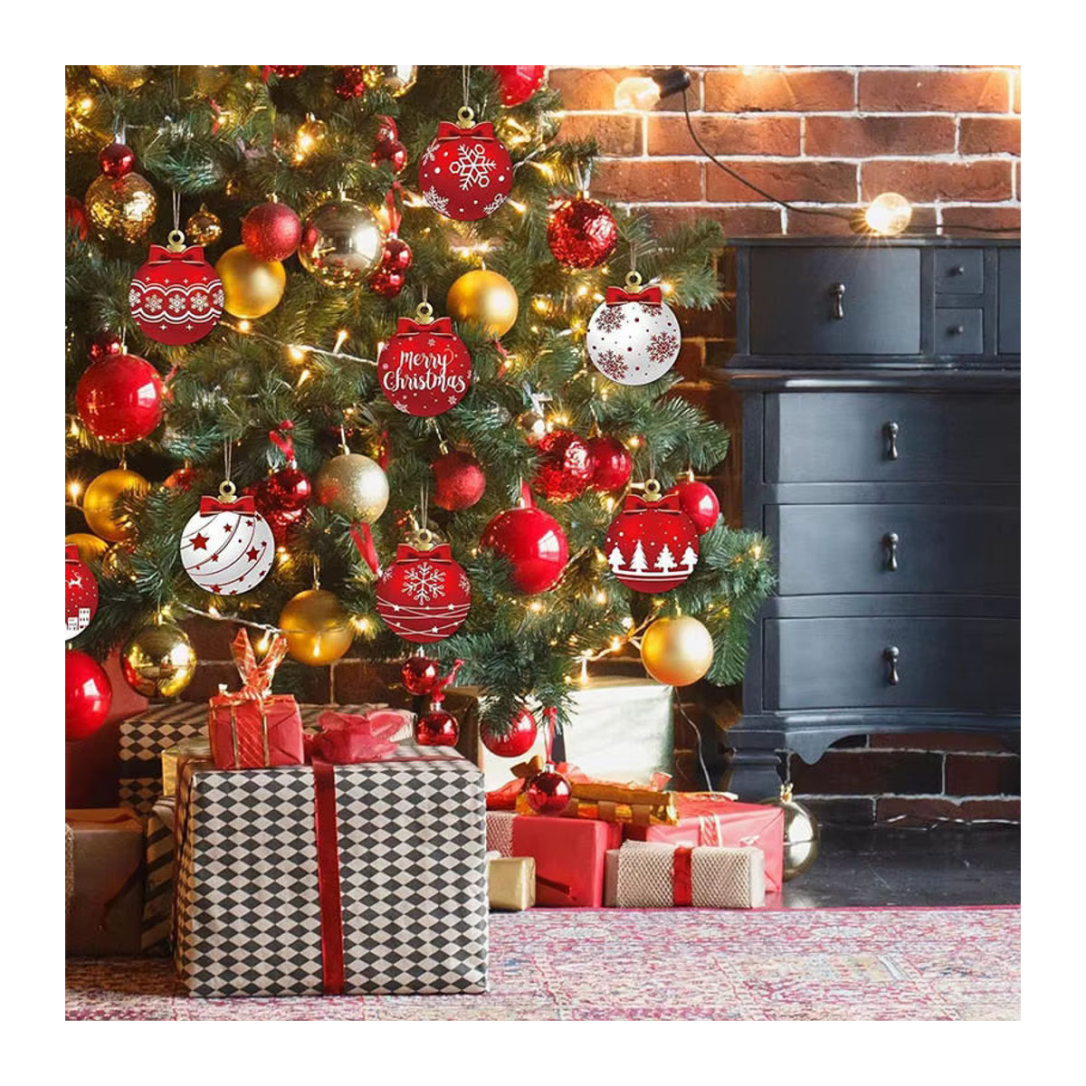 12er Set rote Weihnachtsbaum Kugeln als Hängeornamente zur Dekoration - Bild 2