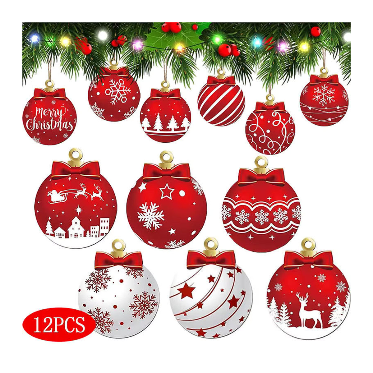 12er Set rote Weihnachtsbaum Kugeln als Hängeornamente zur Dekoration - Bild 5