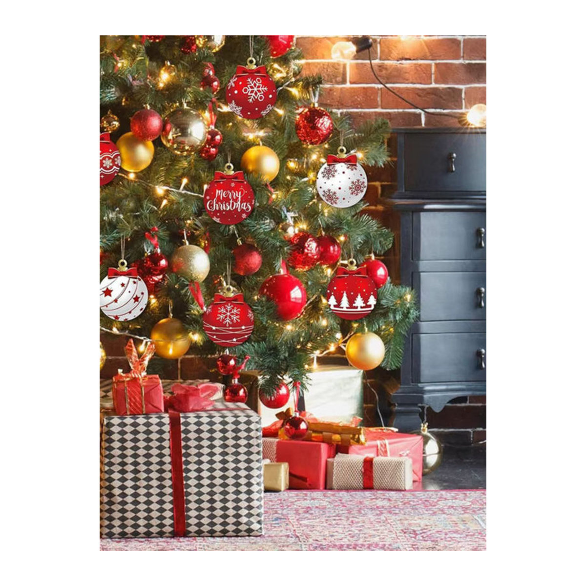 12er Set rote Weihnachtsbaum Kugeln als Hängeornamente zur Dekoration - Bild 7
