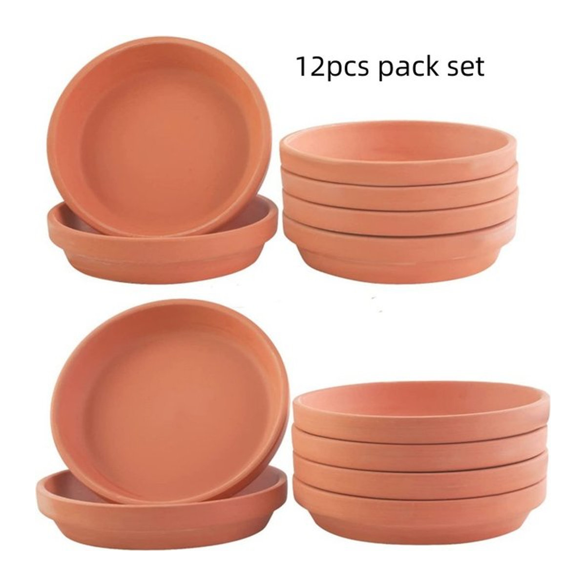 12er Set Terrakotta Untersetzer für kleine Blumentöpfe, runde Tonteller für Töpfe mit 10 bis 13 cm Durchmesser - Bild 1