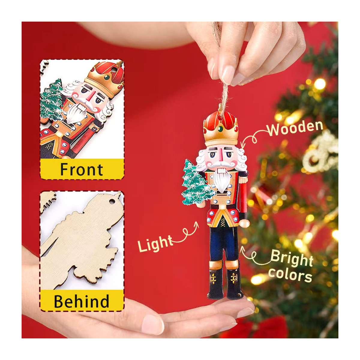 12er Set Weihnachts-Nussknacker aus Holz als mehrfarbige Hängeornamente für deinen Weihnachtsbaum - Bild 2