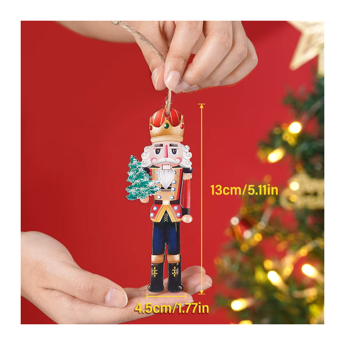 12er Set Weihnachts-Nussknacker aus Holz als mehrfarbige Hängeornamente für deinen Weihnachtsbaum - Bild 5