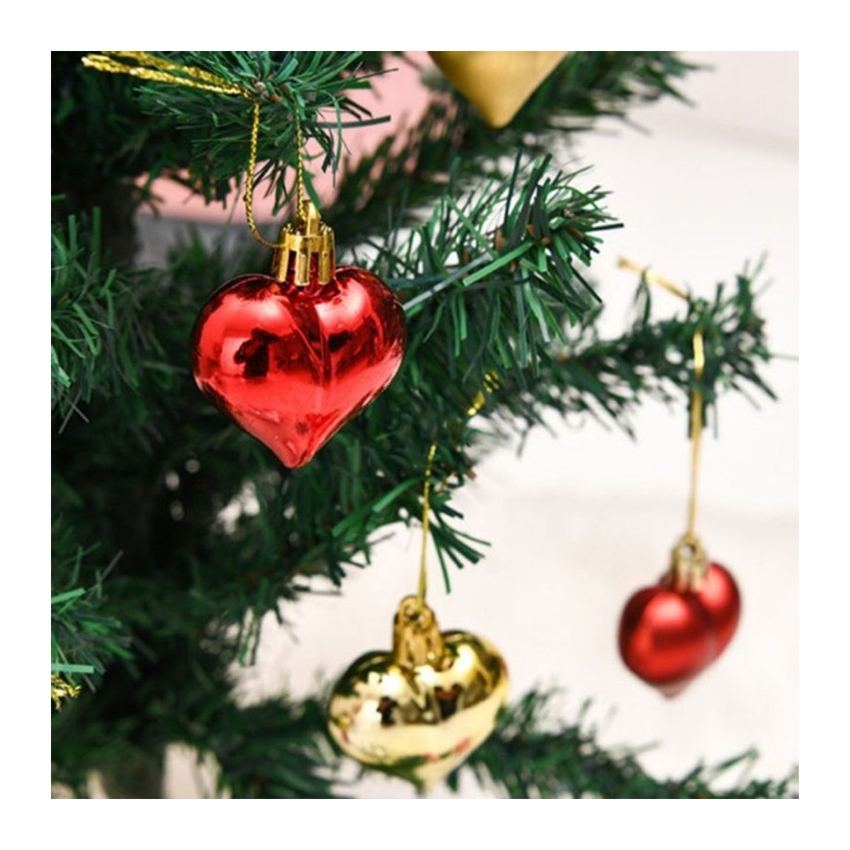 12er Set Weihnachtsbaum Hängeornamente aus Glas in Herzform, Rot, Glänzend und Matt - Bild 1