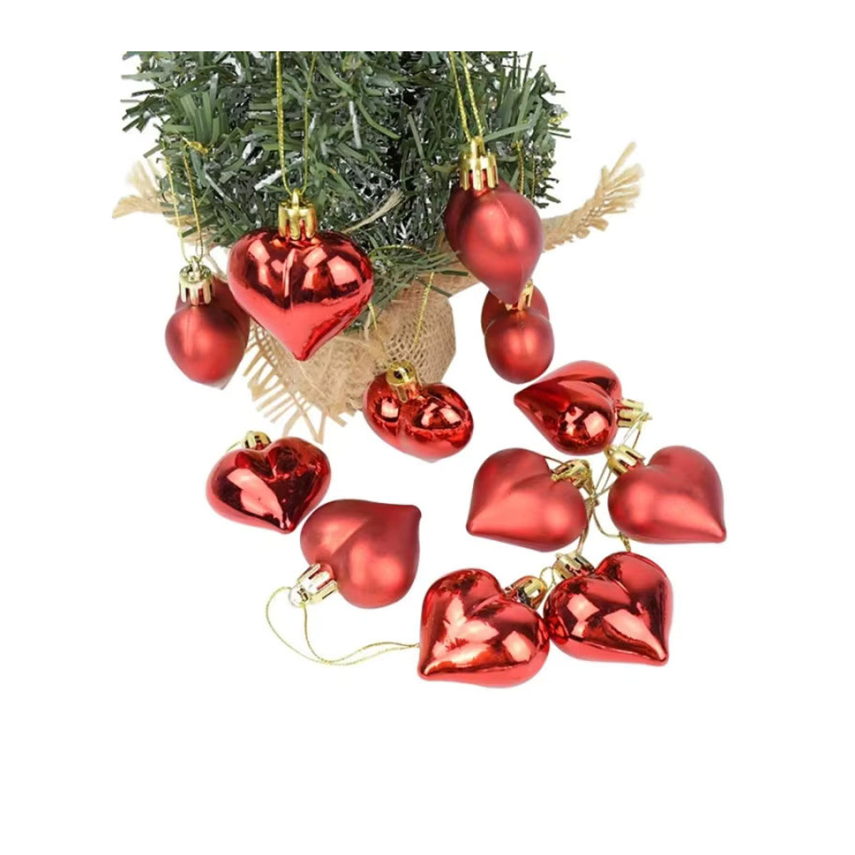 12er Set Weihnachtsbaum Hängeornamente aus Glas in Herzform, Rot, Glänzend und Matt - Bild 5