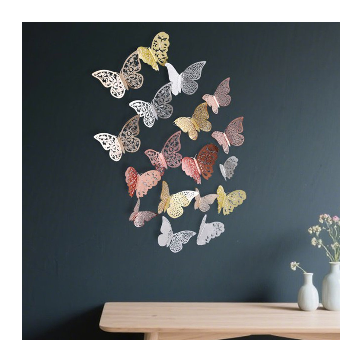 12er Set ZQNYCY 3D Schmetterling Wandaufkleber aus Kunststoff in Mehrfarbig für Wohnzimmer und Hochzeit zur Wanddekoration - Bild 1