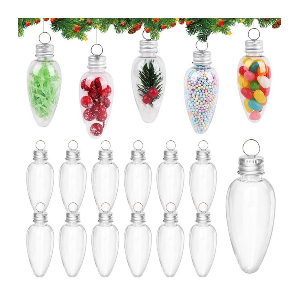 12er Set ZQNYCY Weihnachts Hängeornamente in Glühbirnenform aus transparentem Kunststoff - Bild 1