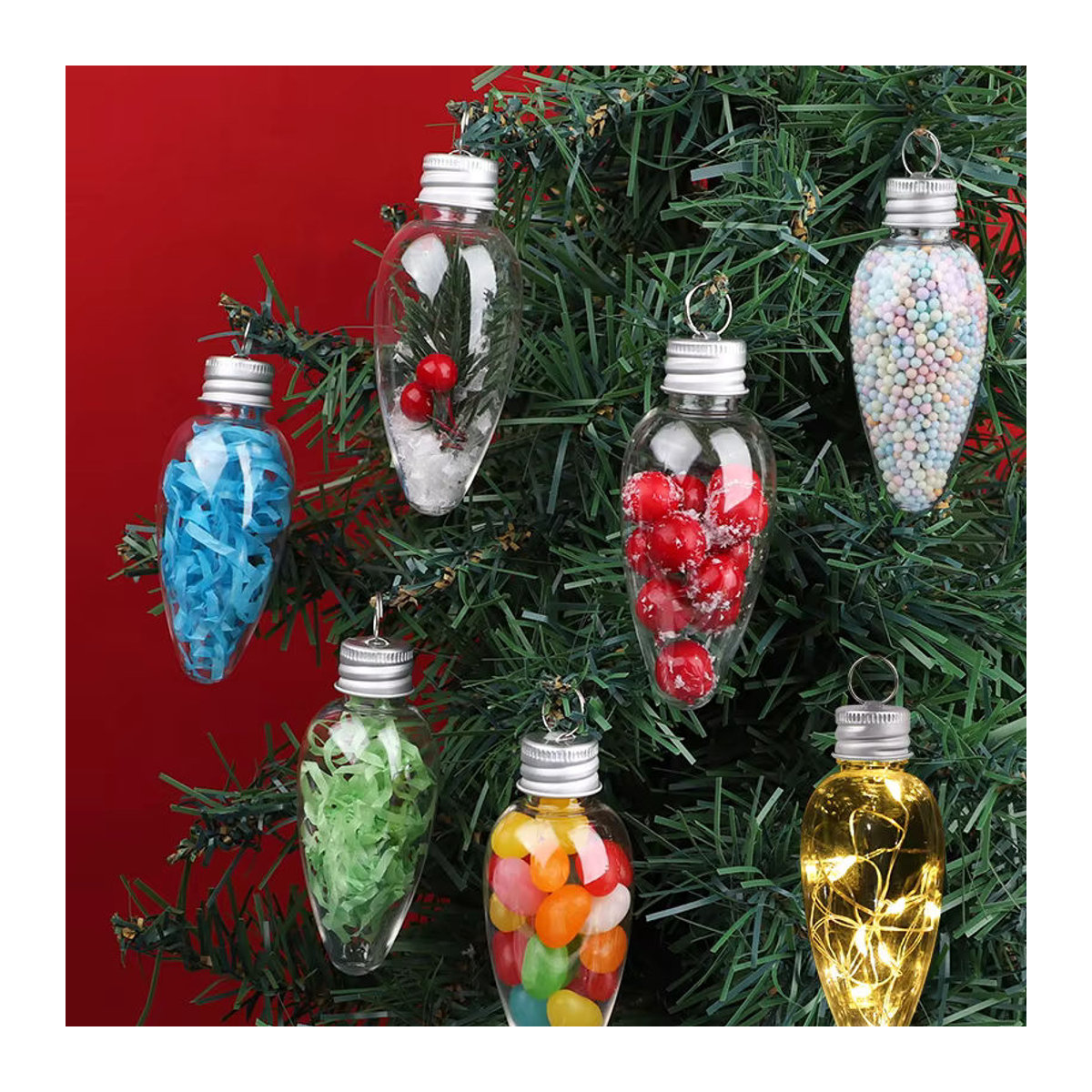 12er Set ZQNYCY Weihnachts Hängeornamente in Glühbirnenform aus transparentem Kunststoff - Bild 2