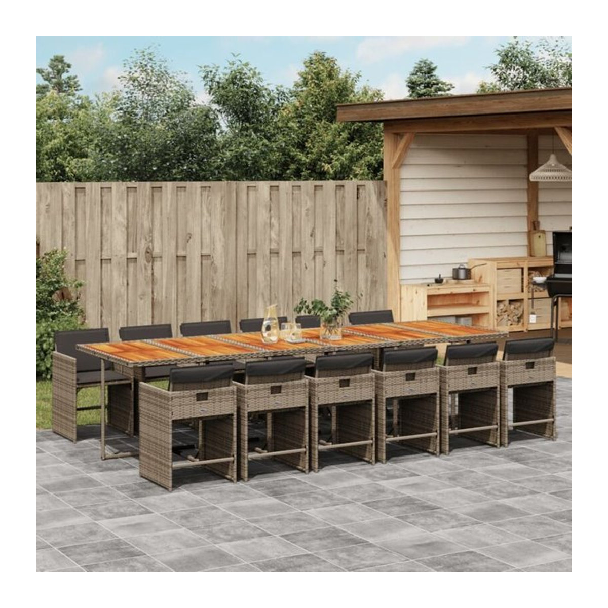 13-teilige Garten-Essgruppe aus Poly-Rattan mit Kissen in Grau von vidaxl - Bild 1