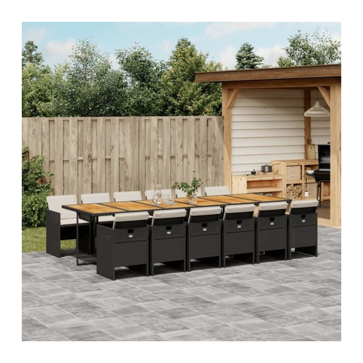 13-teilige moderne Garten-Essgruppe aus Poly-Rattan mit Kissen in Schwarz von vidaxl - Bild 1