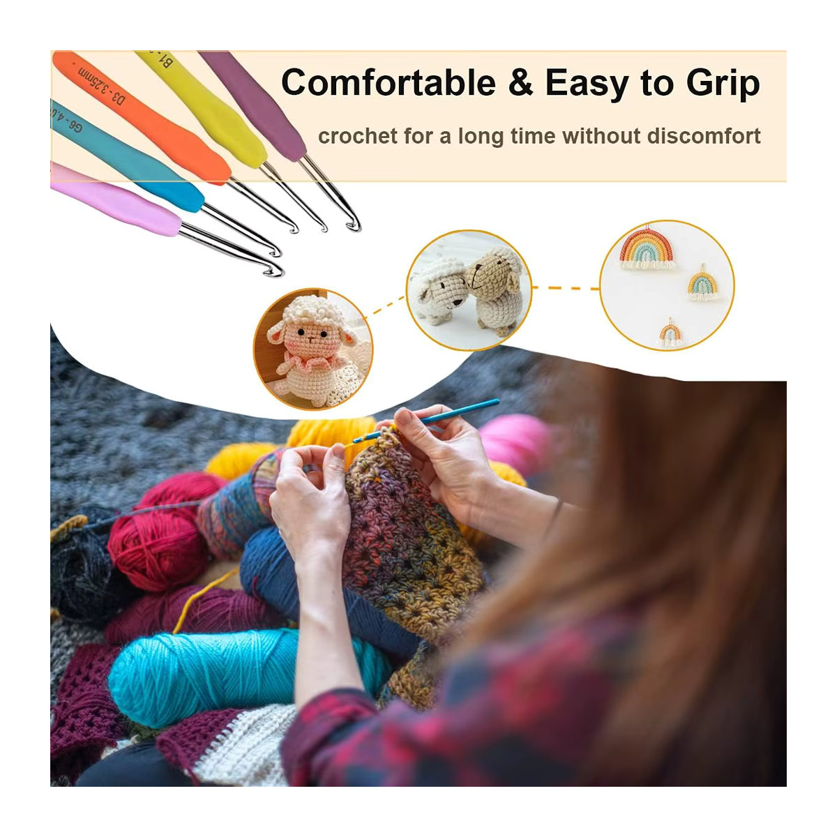 13-teiliges Set ergonomische Häkelnadeln mit farbigen Griffen, Größen 2,0–10 mm für DIY-Projekte, Bunt - Bild 3