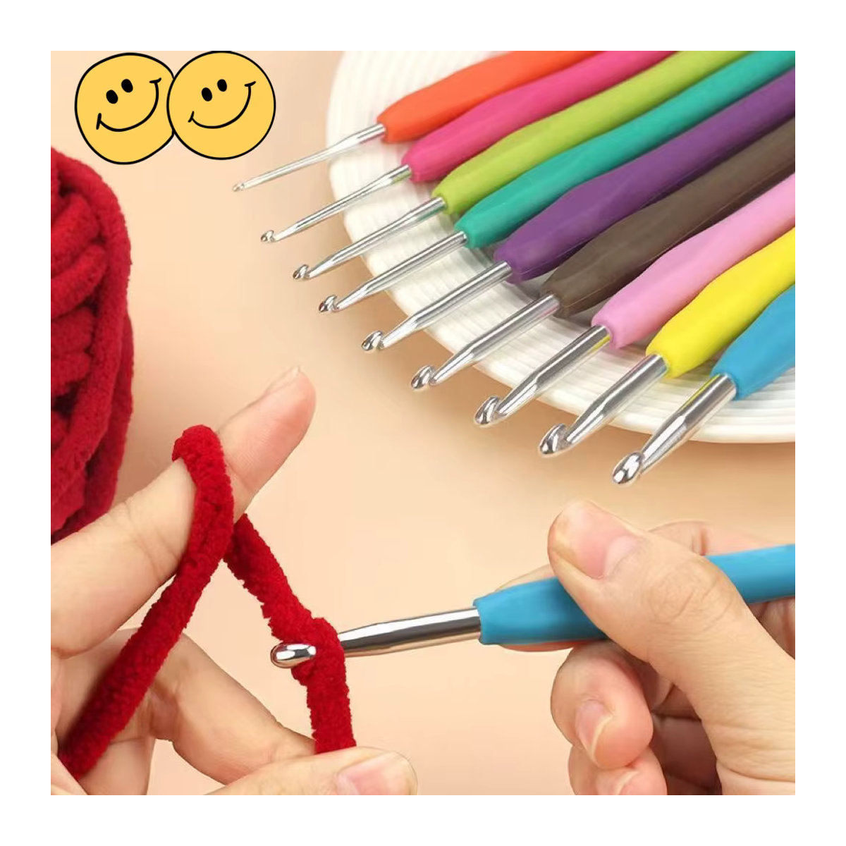 13-teiliges Set ergonomische Häkelnadeln mit farbigen Griffen, Größen 2,0–10 mm für DIY-Projekte, Bunt - Bild 4
