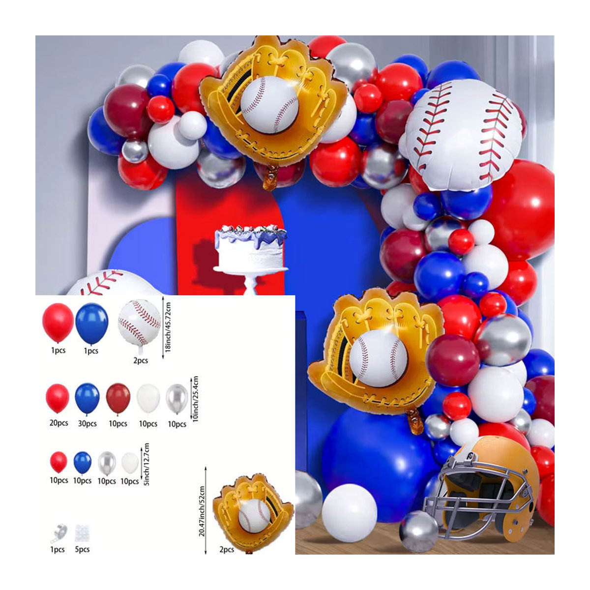 132-teiliges Baseball Ballon Girlande Set für Geburtstag und Party Dekoration, mehrfarbig - Bild 3