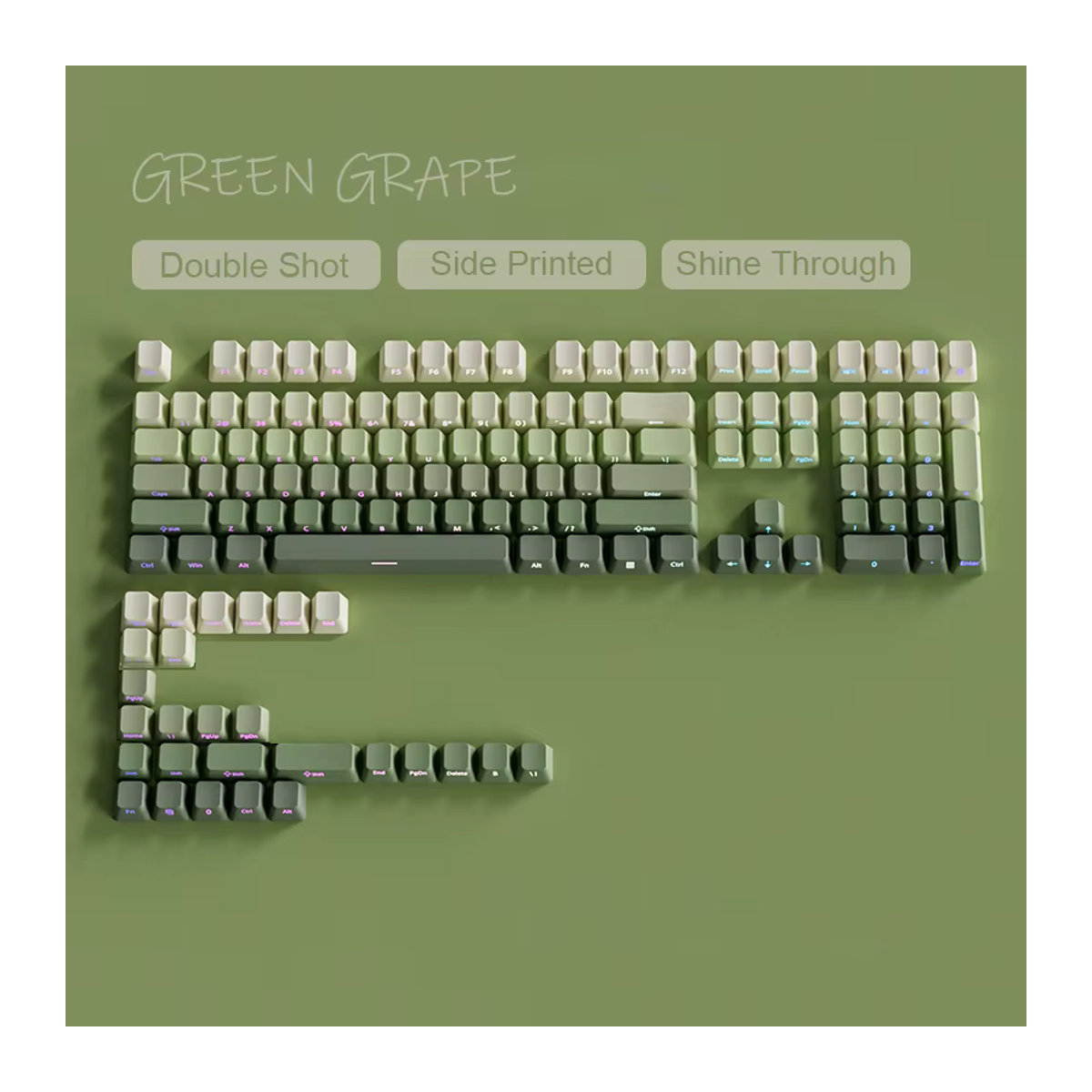 135 Cherry Profil Tastenkappen Grüne Traube in Grün und Schwarz, Double Shot PBT Keycaps mit seitlicher Beschriftung für MX-Schalter Gaming-Tastaturen - Bild 2