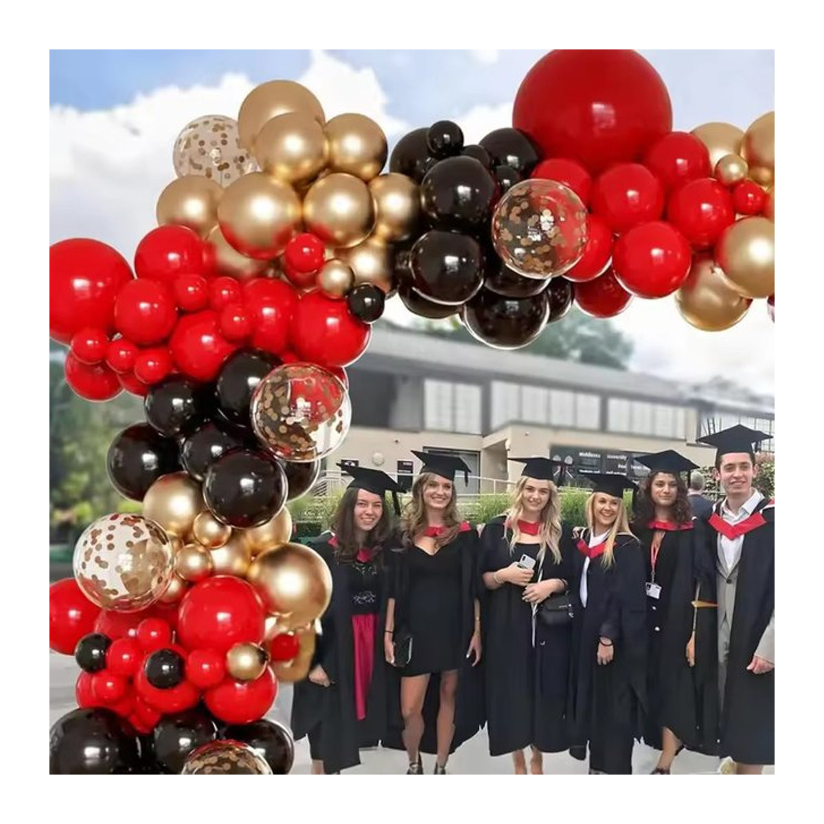 135-teiliges LQVYI Party-Dekorationsset mit runden Latexballons in Schwarz, Rot und Gold für Abschlussfeiern, Hochzeiten, Babypartys oder Geburtstage - Bild 1