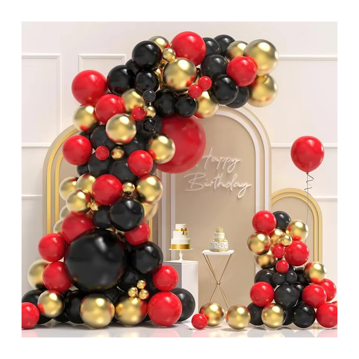 135-teiliges LQVYI Party-Dekorationsset mit runden Latexballons in Schwarz, Rot und Gold für Abschlussfeiern, Hochzeiten, Babypartys oder Geburtstage - Bild 2