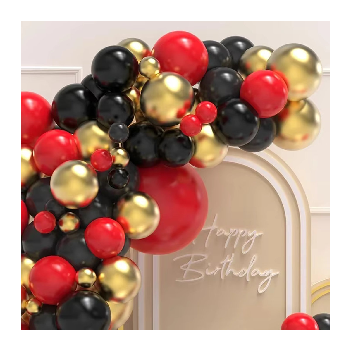 135-teiliges LQVYI Party-Dekorationsset mit runden Latexballons in Schwarz, Rot und Gold für Abschlussfeiern, Hochzeiten, Babypartys oder Geburtstage - Bild 3
