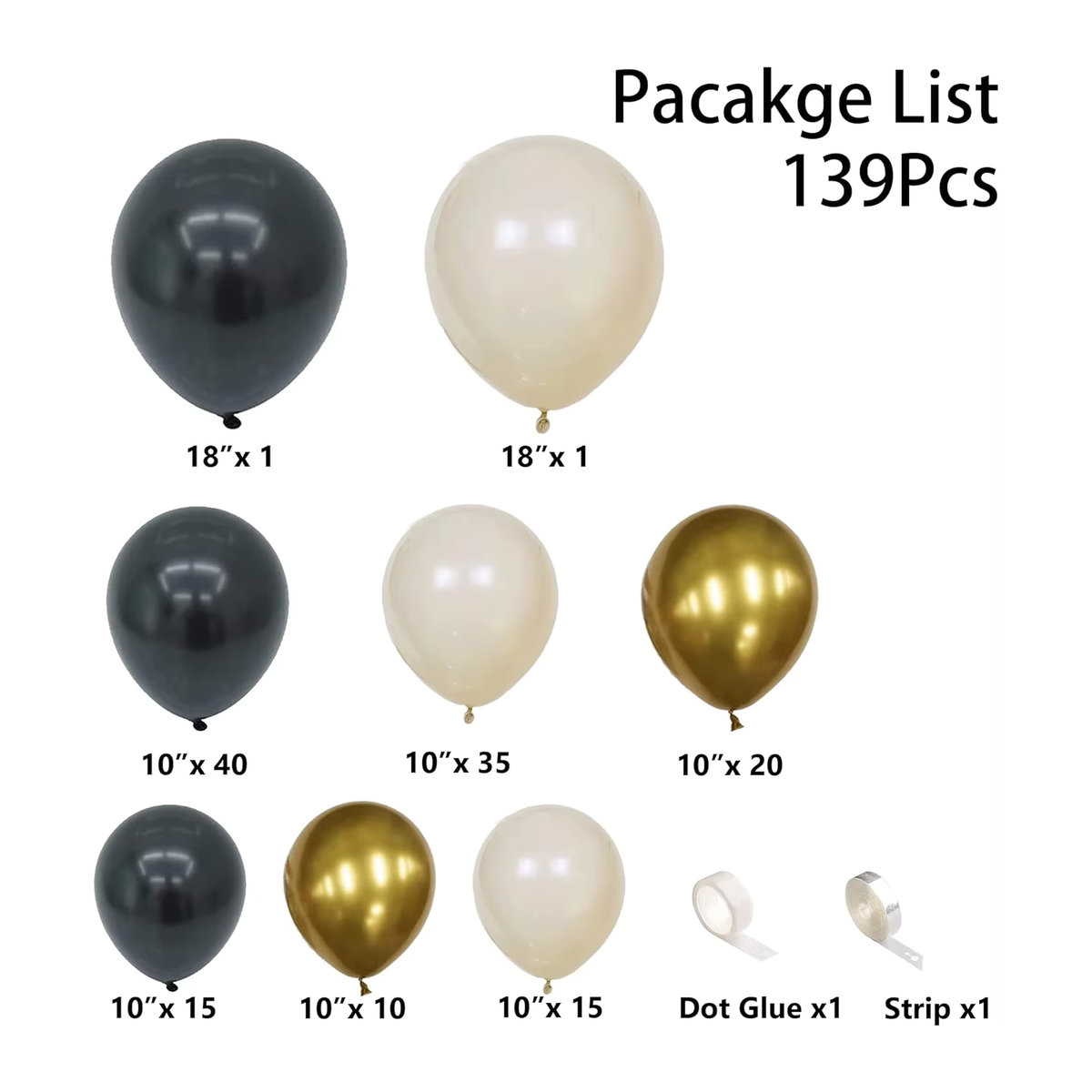 139 Stück Ballongirlande Set in Schwarz, Weiß und Gold für Geburtstag, Hochzeit und Jubiläumsdekoration - Bild 3