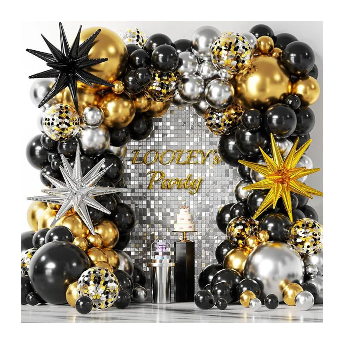 139-teiliges Mtrong Te Latex-Ballon-Girlanden-Set in Schwarz und Gold mit Sternen für Geburtstag und Partydekoration - Bild 1