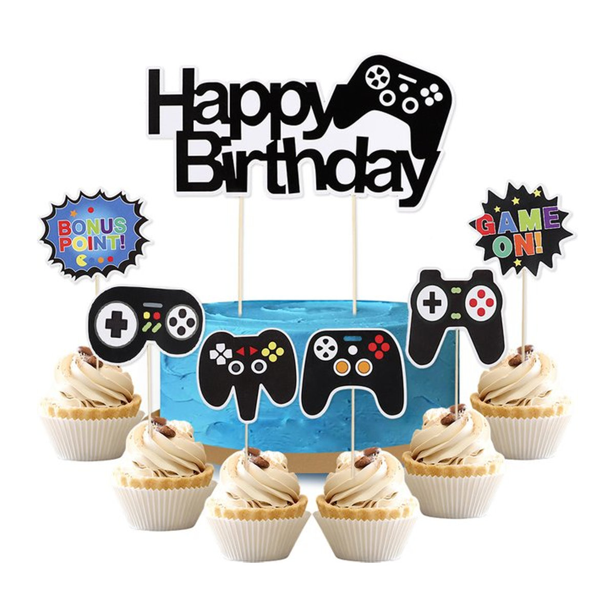 13er Set Retro Videospiel Kuchen Topper von ZQCXLD mit Controller und Headset für Kinder Geburtstag Party Dekoration, mehrfarbig - Bild 1