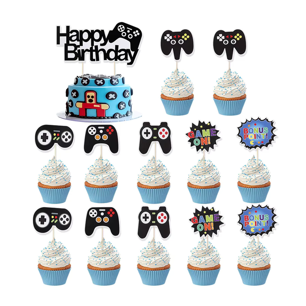 13er Set Retro Videospiel Kuchen Topper von ZQCXLD mit Controller und Headset für Kinder Geburtstag Party Dekoration, mehrfarbig - Bild 2